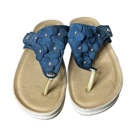 Fly Flot Sandals Size 39/US 7 Blue Floral Toe Post Platform Comfort - Picture 1 of 6